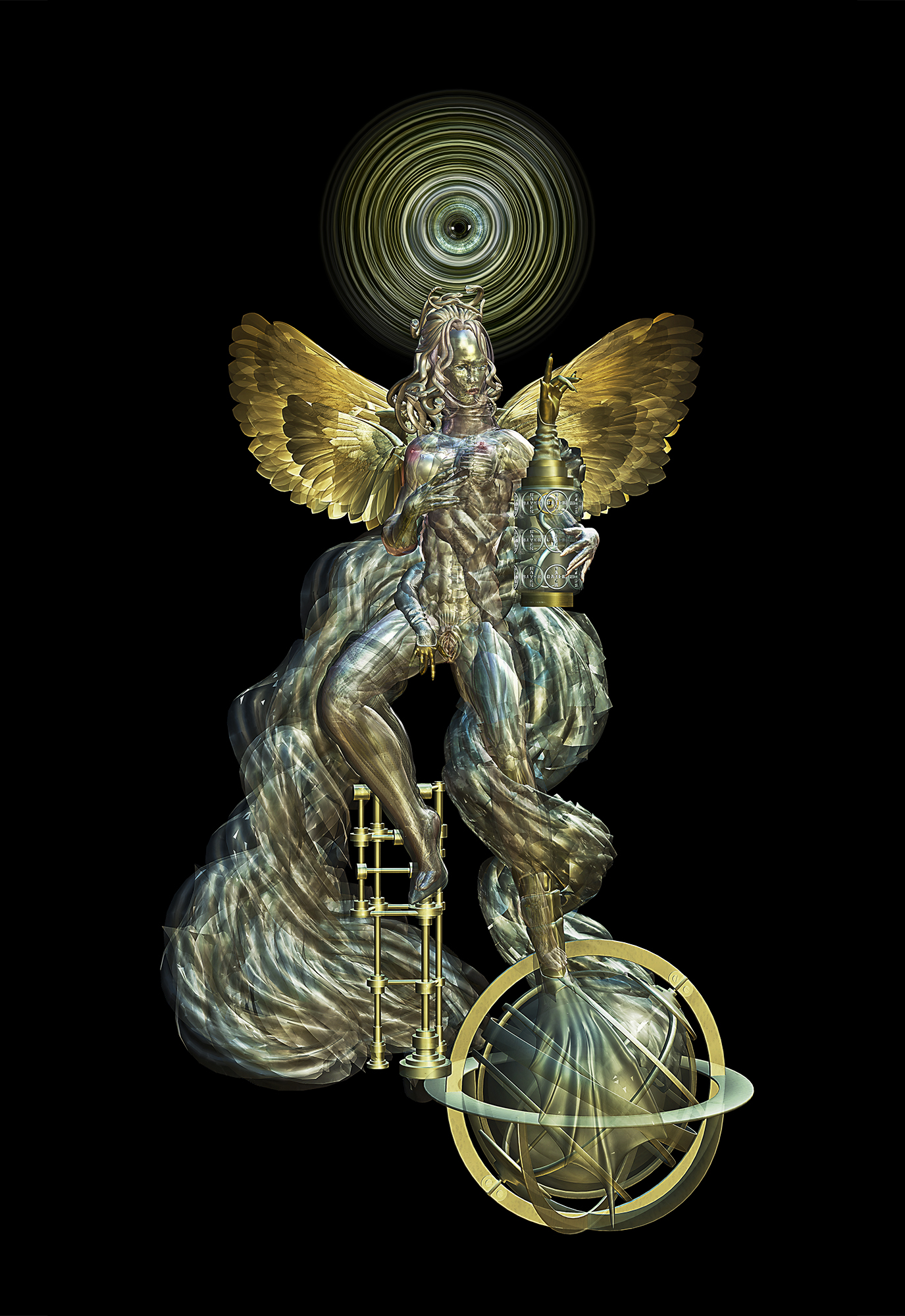 christian zanotto,gabriel 2,virtual sculpture,virtual sculpture,ultraviolet print on crystal panel,metallic pigments